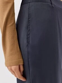 KÆRIA Hus Wide Leg Sash Detail Pant - Acetate Blend Twill - Midnight Navy - Elegant, Luxury, Formal, Modern - Grey - View 7