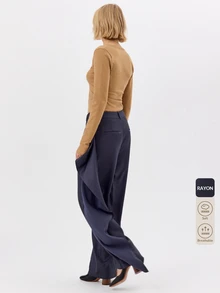 KÆRIA Hus Wide Leg Sash Detail Pant - Acetate Blend Twill - Midnight Navy - Elegant, Luxury, Formal, Modern - Grey - View 9