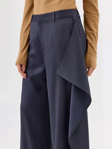 KÆRIA Hus Wide Leg Sash Detail Pant - Acetate Blend Twill - Midnight Navy - Elegant, Luxury, Formal, Modern - Grey - View 5