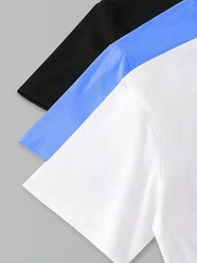 SHEIN Explorewe 青少年女孩圓領印花短袖T恤純色短褲迷你套裝 寬鬆休閒 正式街頭風 黑紫色黃白色 夏季 - 藍色 - 查看 7