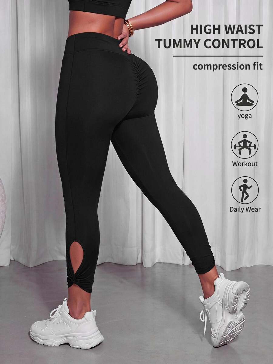 Core Rhythm Core Rhythm Legging Olahraga Wanita dengan Detail Kerut dan Lubang, Celana Balet, Atletik, Pinggang Rendah, Yoga, Kebugaran, Pilates, Gym, Hitam, Musim Panas - Hitam - View 1