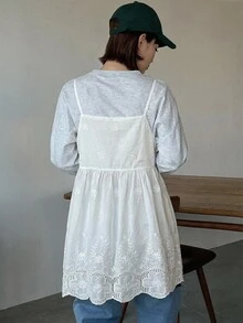 FRIFUL 女款素色細肩帶無袖夏季刺繡優雅上衣 - 白色 - 查看 2