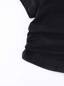 SHEIN 青少年女孩 2件組 優雅休閒純色長袖修身T恤套裝，多色好搭配，夏季穿搭 - 黑與白 - 查看 10