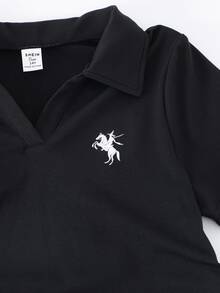 SHEIN 青少年女孩 2件組 優雅休閒純色長袖修身T恤套裝，多色好搭配，夏季穿搭 - 黑與白 - 查看 6