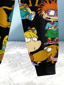 Nick 90s | SHEIN 男嬰 2 件套，Rugrats 全身印花圓領運動衫與收口長褲，休閒長袖兒童運動套裝，適合春季秋季日常穿著與外出 - 黑色 - 查看 4