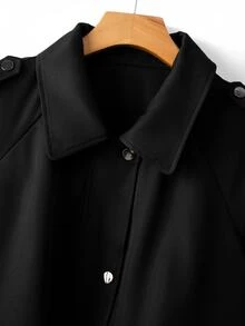 GlowEve CURVE Plus Size Women's Best-Selling Elegant Solid Color Lapel Trench Coat, Slimming Minimalist Waist-Cinching Fit With Multi-Layer Multi-Functional Pocket Design, Suitable For Daily Wear, Commuting, Dating And Gatherings - Black - View 3