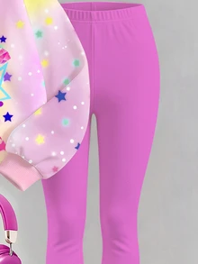 Toddler Girls Princess Cartoon Sweatshirt & Rainbow Leggings Set, Pink (2 Pcs) Fall Winter - Multicolor - View 4