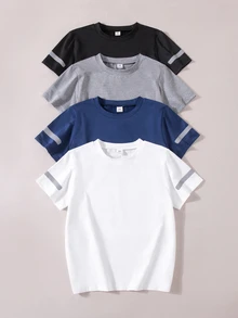 SHEIN Vacaura Teens/Boys' Solid Color Short Sleeve T-Shirt, Suitable For Daily Wear, Minimalist Design, Classic Crew Neck, Soft & Comfortable - Multicolor - View 3