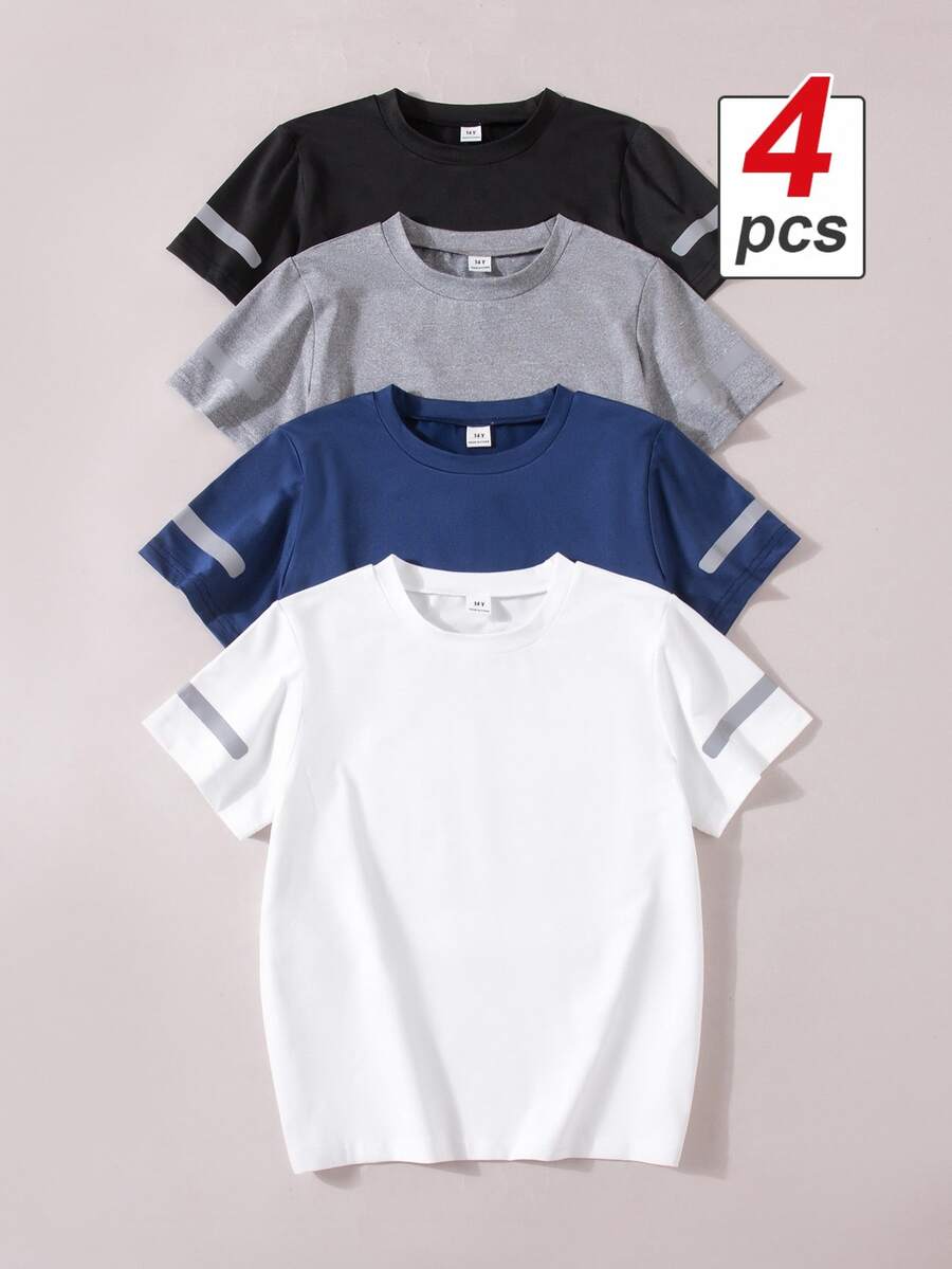 SHEIN Vacaura Teens/Boys' Solid Color Short Sleeve T-Shirt, Suitable For Daily Wear, Minimalist Design, Classic Crew Neck, Soft & Comfortable - Multicolor - View 1