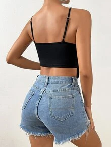 SHEIN Unity Fringe Trim Crop Cami Top - Black - View 2