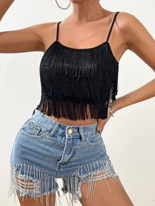 SHEIN Unity Fringe Trim Crop Cami Top - Black - View 7