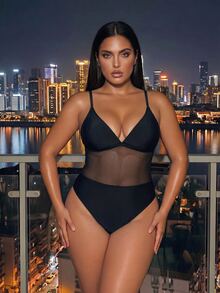 Swim SXY Baju Renang One-Piece Wanita Ukuran Besar Warna Polos Seksi Elegan Gaya Liburan Musim Panas untuk Liburan Pantai Pesta Liburan Hitam - Hitam - View 7