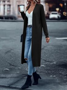 SHEIN LUNE Solid Casual Design Cardigan,Long Sleeve Tops Fall Winter Cloth For Women - Black - View 4