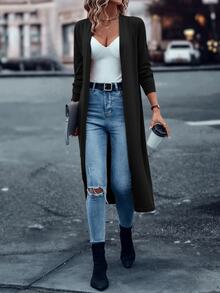 SHEIN LUNE Solid Casual Design Cardigan,Long Sleeve Tops Fall Winter Cloth For Women - Black - View 6