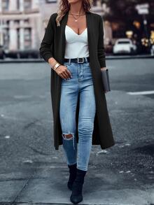 SHEIN LUNE Solid Casual Design Cardigan,Long Sleeve Tops Fall Winter Cloth For Women - Black - View 7