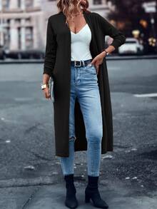 SHEIN LUNE Solid Casual Design Cardigan,Long Sleeve Tops Fall Winter Cloth For Women - Black - View 5