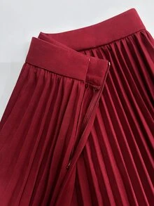 SHEIN Raffinéa Autumn/Winter Fashion Versatile Women's Suit Set, Waist-Cinching Cardigan Top And Pleated Skirt Two Pieces Outfit, Suitable For Commuting, Office, Street Style And More Occasions - Burgundy - View 8