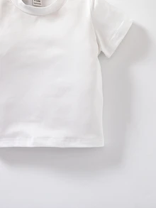 SHEIN Souflis 2件組女嬰服裝 白色與黑色 夏季休閒度假 時尚優雅老錢風圓領柔軟T恤上衣 度假海灘校園穿搭 - 黑與白 - 查看 6