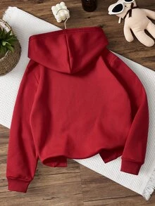 SHEIN Tween Girls Sweet Faux Pearl Bow Print Sweatshirt, Cozy Fall & Winter Styles, Suitable For Autumn/Winter, Back To School Must-Have, Random 1pc Sent - Red - View 3