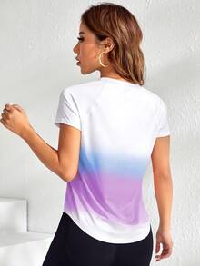 SHEIN Cheerettes Women's Ombre Raglan Sleeve Curved Hem Athletic Top, Gym Workout Sportswear Activewear, All Season - Multicolor - View 3