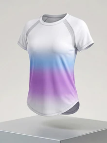 SHEIN Cheerettes Women's Ombre Raglan Sleeve Curved Hem Athletic Top, Gym Workout Sportswear Activewear, All Season - Multicolor - View 7