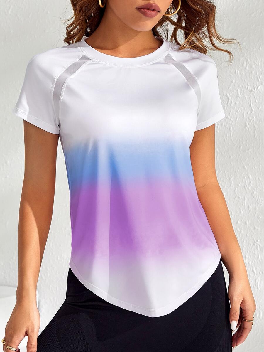 SHEIN Cheerettes Women's Ombre Raglan Sleeve Curved Hem Athletic Top, Gym Workout Sportswear Activewear, All Season - Multicolor - View 1