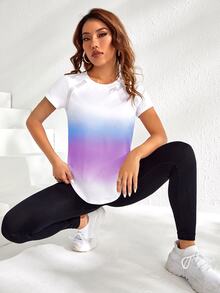 SHEIN Cheerettes Women's Ombre Raglan Sleeve Curved Hem Athletic Top, Gym Workout Sportswear Activewear, All Season - Multicolor - View 5