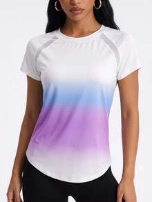 SHEIN Cheerettes Women's Ombre Raglan Sleeve Curved Hem Athletic Top, Gym Workout Sportswear Activewear, All Season - Multicolor - View 2
