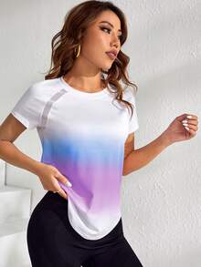 SHEIN Cheerettes Women's Ombre Raglan Sleeve Curved Hem Athletic Top, Gym Workout Sportswear Activewear, All Season - Multicolor - View 4