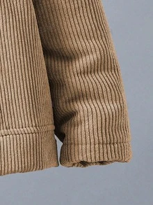 SHEIN 小男孩 Borg 領翻領設計燈芯絨外套 秋季 - 卡其色 - 查看 5