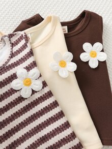 Cozy Pixies 3pcs -Pack Baby Girls' 3D Floral Applique Crew-Neck Long-Sleeve Casual Top - Multicolor - View 7