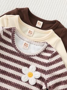 Cozy Pixies 3pcs -Pack Baby Girls' 3D Floral Applique Crew-Neck Long-Sleeve Casual Top - Multicolor - View 6