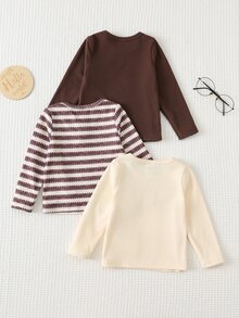 Cozy Pixies 3pcs -Pack Baby Girls' 3D Floral Applique Crew-Neck Long-Sleeve Casual Top - Multicolor - View 3