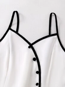 TeenGirl Elegant Casual Cute Sets Colorblock Design Spaghetti Waist Asymmetric Trim Sleeveless Minimalist Party Formal Concert White Summer - White - View 5