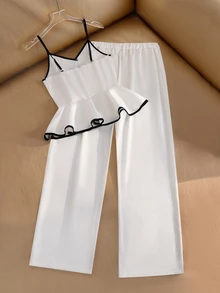 TeenGirl Elegant Casual Cute Sets Colorblock Design Spaghetti Waist Asymmetric Trim Sleeveless Minimalist Party Formal Concert White Summer - White - View 2