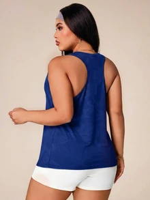 SHEIN Rhythm Era Women's Geometric Print Daily Fitness Sports Tank Top - Navy Blue - View 2