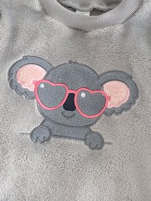 SHEIN 女童幼兒優雅仙女公主考拉時尚眼鏡毛絨貼花嬰兒粉長袖上衣粉色蝴蝶長褲2件套秋季 - 灰色 - 查看 5