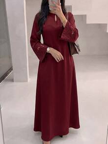 Yasmyna Spring/Summer Gentle Elegant Fashionable Versatile Lace Cuff Water Drop Neck Women's Dress - Burgundy - View 3