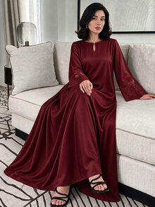 Yasmyna Spring/Summer Gentle Elegant Fashionable Versatile Lace Cuff Water Drop Neck Women's Dress - Burgundy - View 1