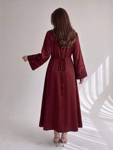 Yasmyna Spring/Summer Gentle Elegant Fashionable Versatile Lace Cuff Water Drop Neck Women's Dress - Burgundy - View 2