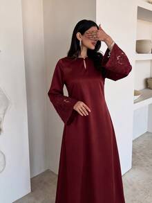 Yasmyna Spring/Summer Gentle Elegant Fashionable Versatile Lace Cuff Water Drop Neck Women's Dress - Burgundy - View 4
