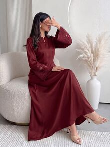 Yasmyna Spring/Summer Gentle Elegant Fashionable Versatile Lace Cuff Water Drop Neck Women's Dress - Burgundy - View 6