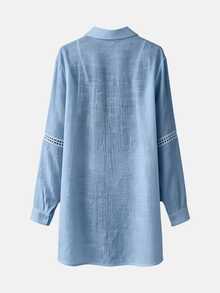 SHEIN Swim Basics Women's Solid Color Long Sleeve Single-Breasted Casual Cover Up Kimono Cover-Up For Summer Beach Vacation - Baby Blue - View 8