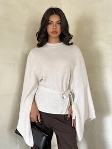 Aloruh Sweater Kasual Lengan Panjang Wanita Warna Khaki Muda dengan Ikat di Pinggang - Khaki - View 8