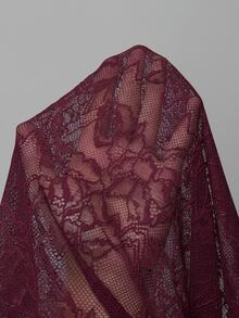 EgrlEra Women's Sexy Lace Sheer With Fluffy Patchwork Tie Waist Top Y2K - Burgundy - View 7