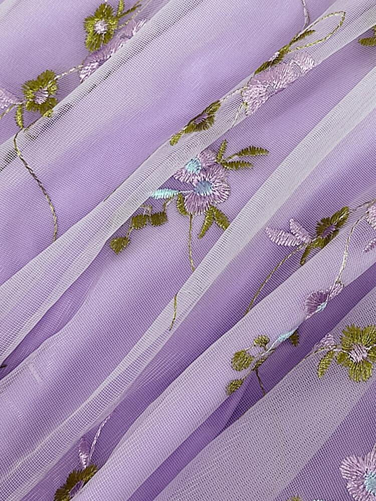 Skyraze Women's Elegant Floral Embroidered Mesh Off-Shoulder Criss-Cross Backless Mini Dress, Summer,Dresses For Women Summer - Purple - View 6