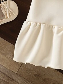 SHEIN Elladie kids Young Girls Strawberry Embroidery Doll Collar Long Sleeve Ruffle Hem Dress, Cute Fall Outfit For Thanksgiving Gathering, Birthday & Daily Wear - Apricot - View 12