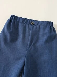 SHEIN 3件組兒童青少年男孩極簡剪影高級深皇家藍格紋西裝套裝，附深皇家藍領帶，適合婚禮季、休閒上學，舒適時尚，極簡實用百搭柔軟面料，適合日常穿著、學校、假期派對，四季皆宜 - 藍色 - 查看 8