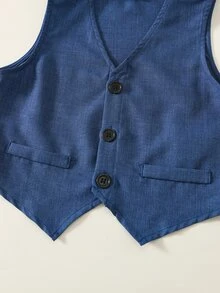 SHEIN 3件組兒童青少年男孩極簡剪影高級深皇家藍格紋西裝套裝，附深皇家藍領帶，適合婚禮季、休閒上學，舒適時尚，極簡實用百搭柔軟面料，適合日常穿著、學校、假期派對，四季皆宜 - 藍色 - 查看 6
