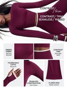 Innovista Innovista Women's Solid Color Long Sleeve Top And Pants Casual Daily Sports Set - Burgundy - View 5